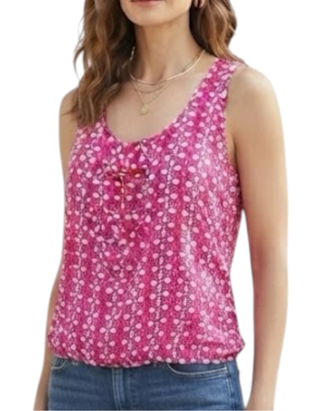 RED VALENTINO Raspberry Pink Geo Print Ruffle Front Tank Blouse Top 6